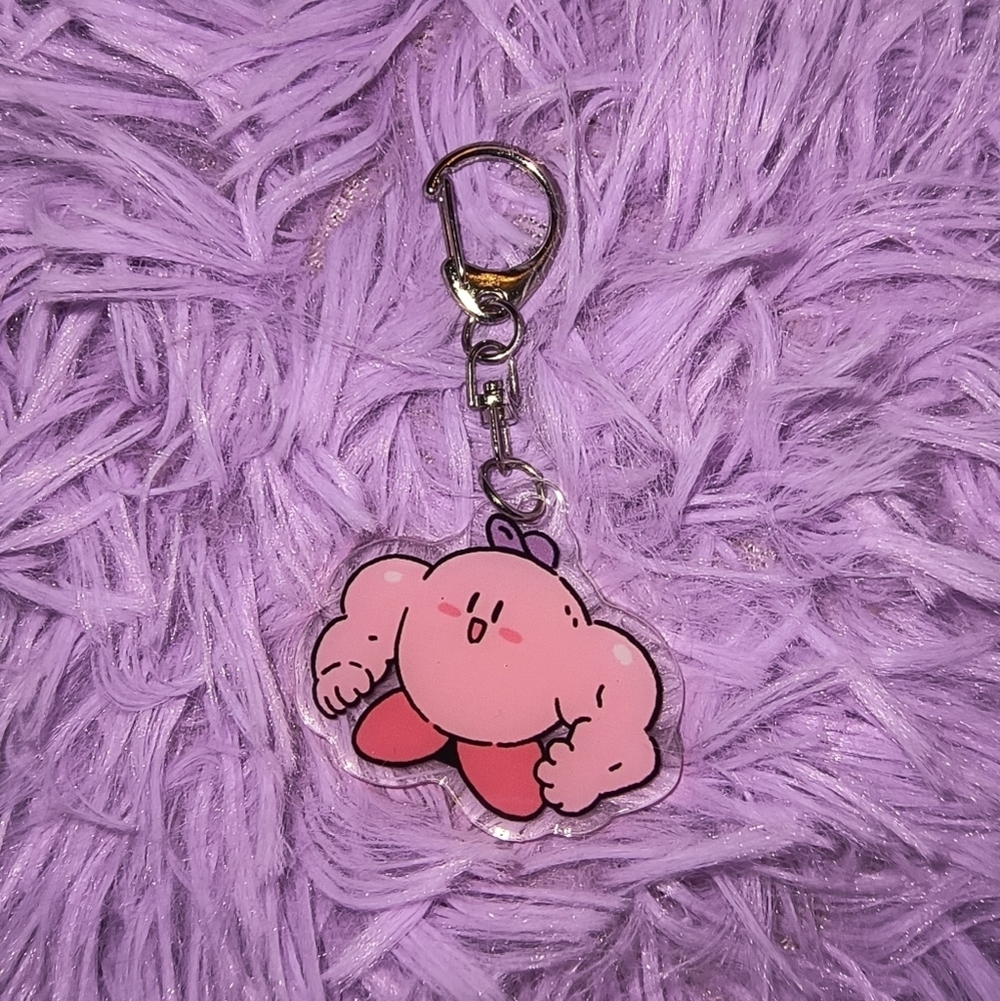 Cute Pink Cartoon Character Keychain hilarious buff Kirby Nintendo accessories - Picture 5 of 5